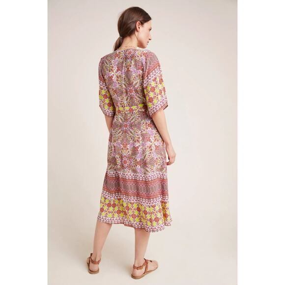 Kachel Mirabelle Midi Wrap Dress Womens Size 10 Petite Floral Paisley Anthro 10P - Picture 7 of 9